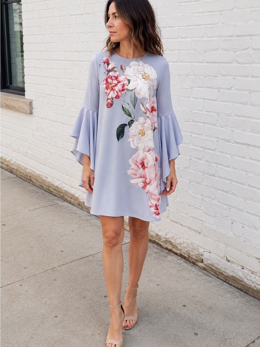 Ted Baker Floral Bell-Sleeve Shift Dress